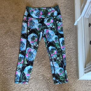 Constantly Varied Gear Black Floral Leggings with Aqua & Pink Accents